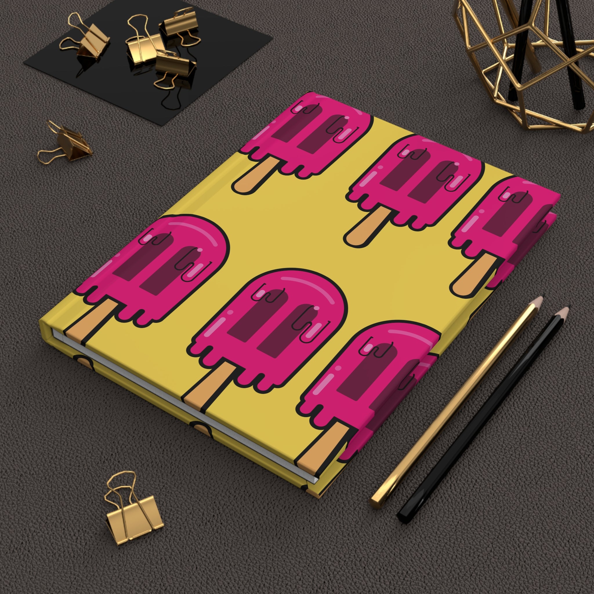 Pink Popsicle Pattern Hardcover Journal – Bright Retro Ice Cream Notebook
