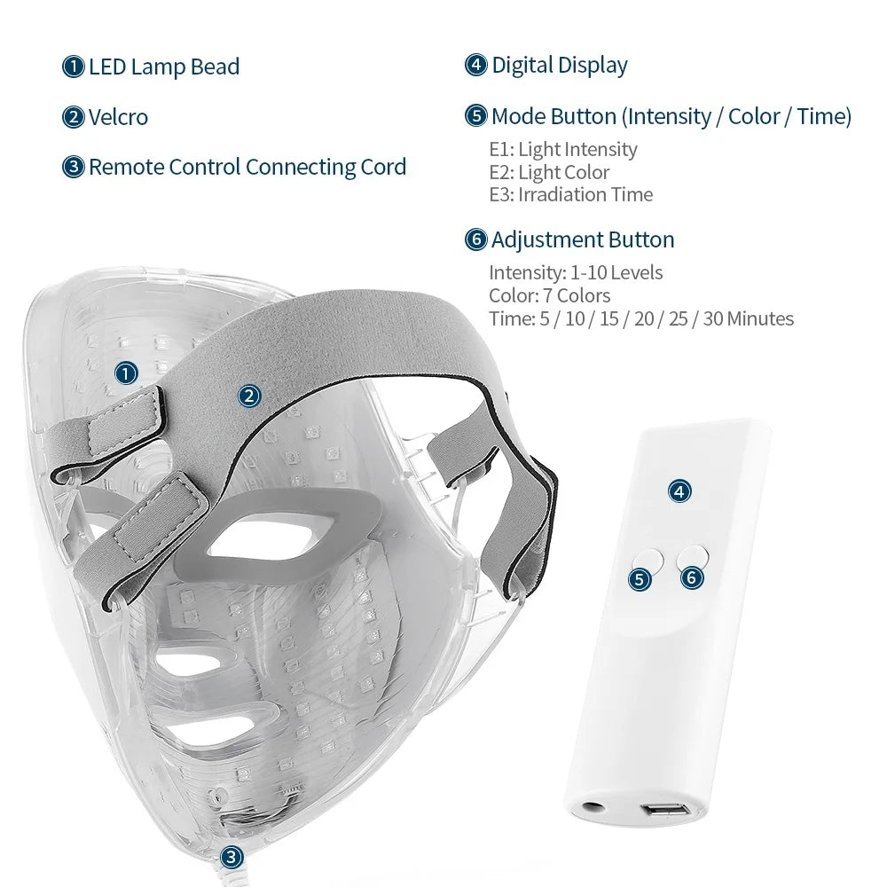 Facial LED Mask LED Photon Face Mask 7 Colors Light Beauty Mask Repair Skin Machine