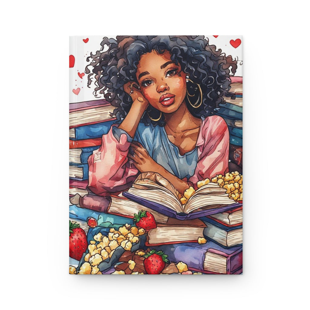 Hardcover Journal — "Smut & Snacks" Cozy Reading Notebook with Afro Girl Illustration