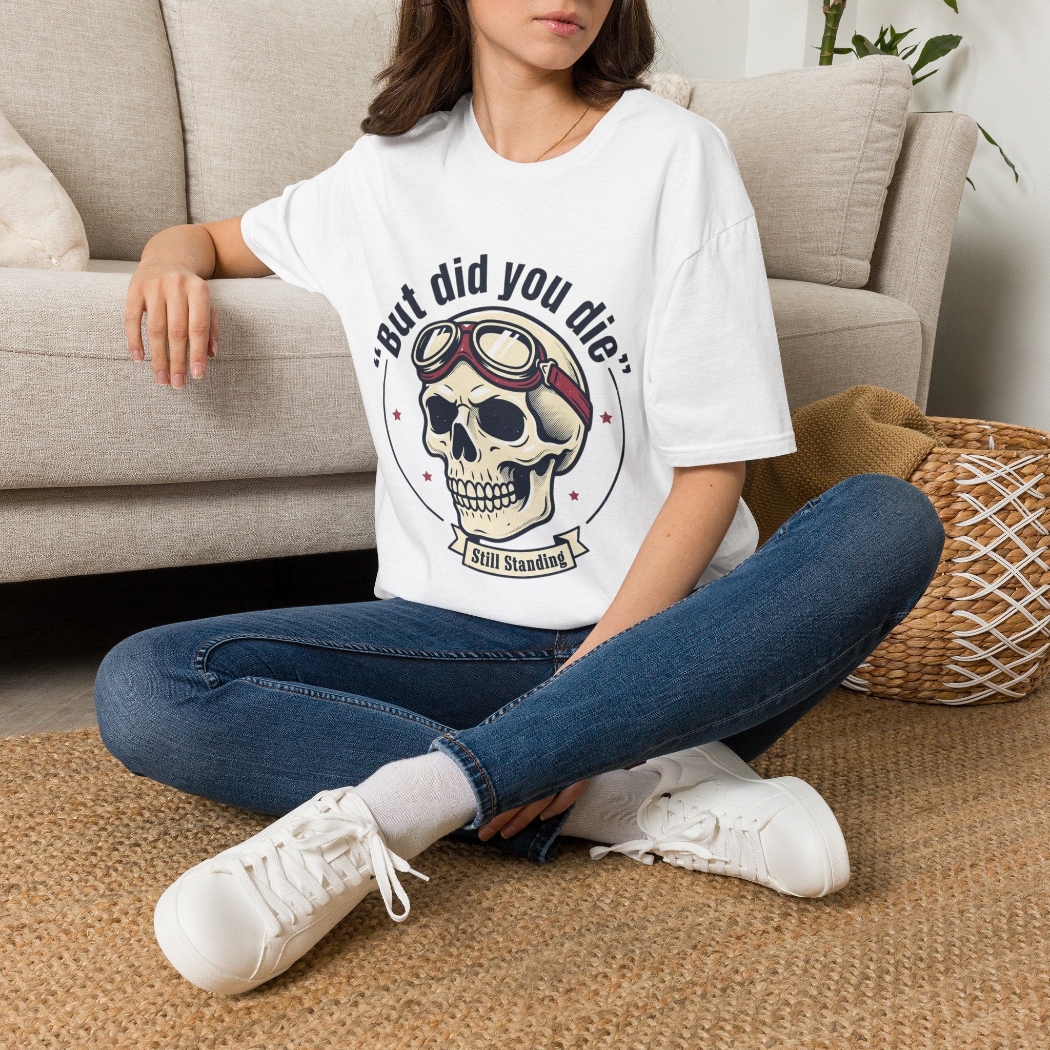 Skull Pilot T-Shirt — “But did you die?” Vintage Biker Tee