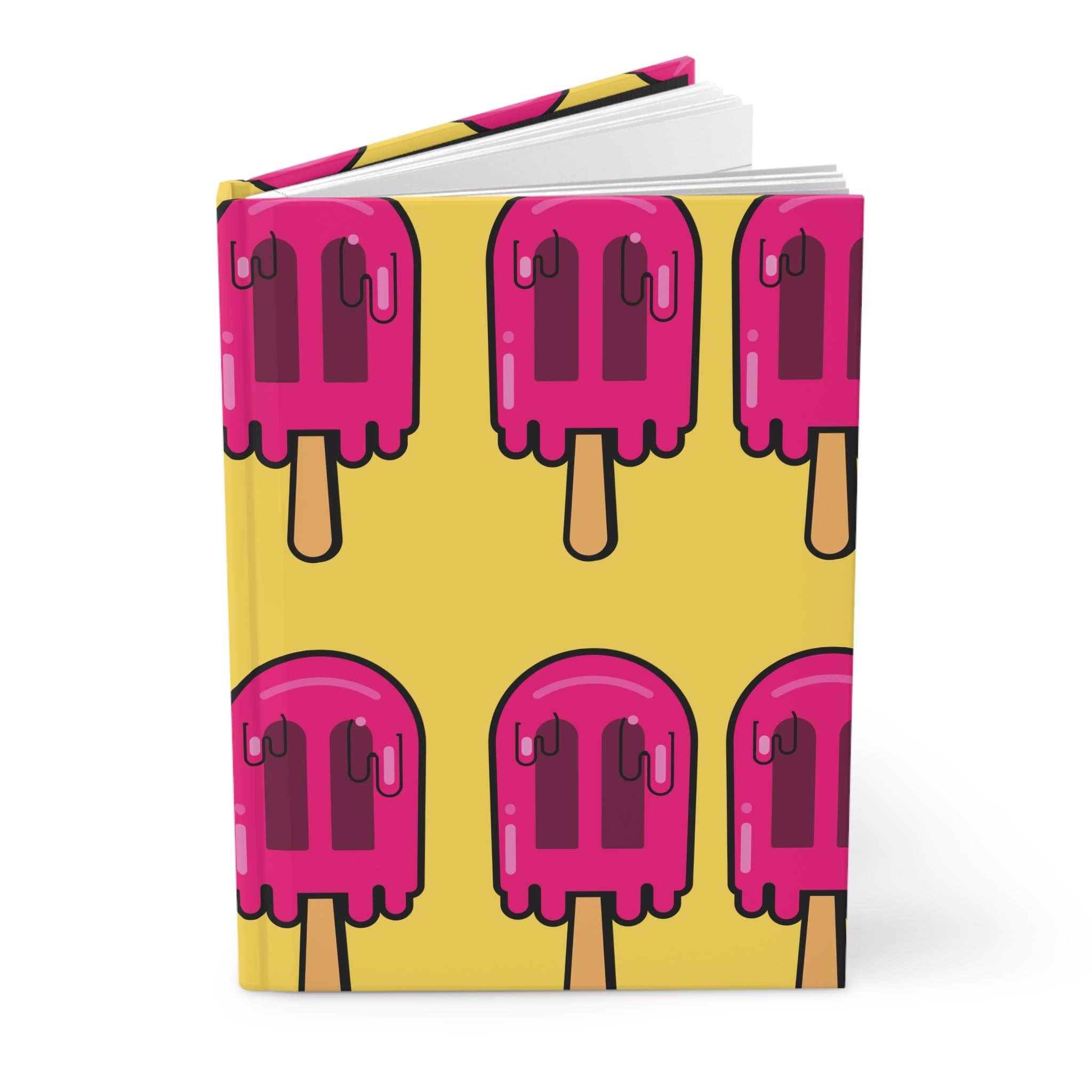 Pink Popsicle Pattern Hardcover Journal – Bright Retro Ice Cream Notebook