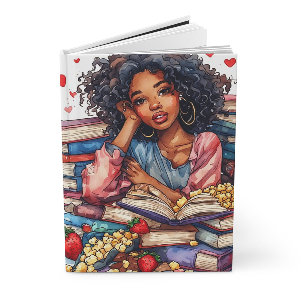Hardcover Journal — "Smut & Snacks" Cozy Reading Notebook with Afro Girl Illustration