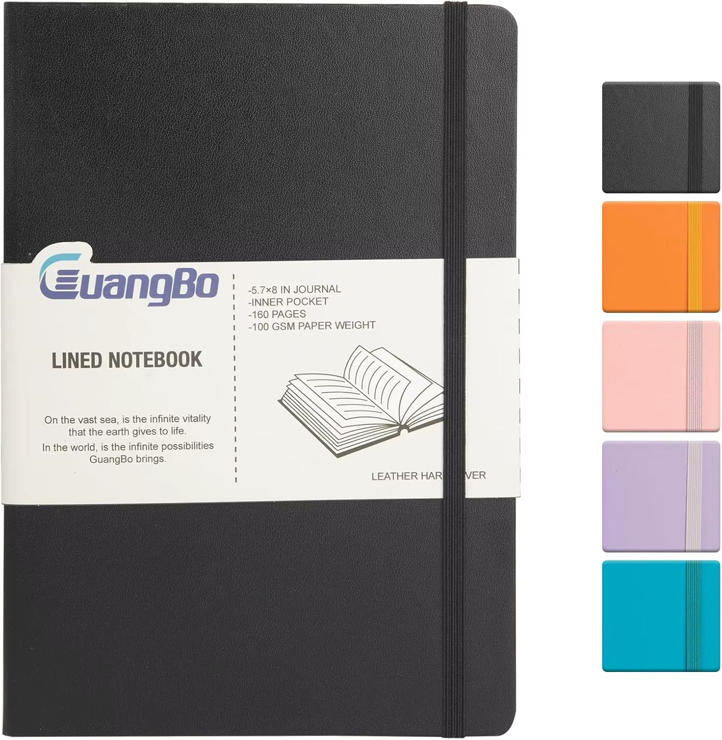 160-Page Lined Hardcover Notebook, 5.6" x 8", Premium 100GSM Paper, No Bleed, for Writing & Journaling